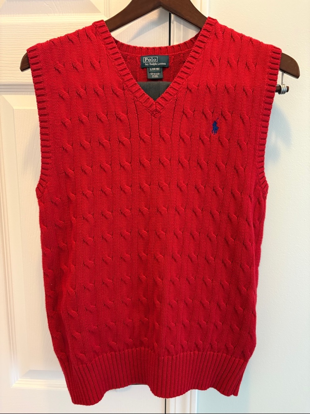 Polo by Ralph Lauren Boys Red Cable Knit V-Neck Sweater Vest Size L (14-16)